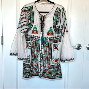 White Pakistani shirt with multi color embroidery